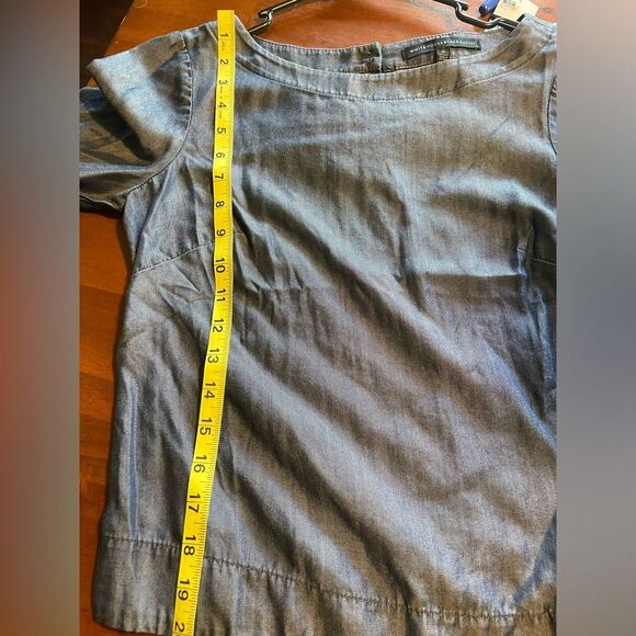 White House Black Market Womens 0 XS Blue Chambray Bell Sleeves Emma Blouse Top - Picture 7 of 8